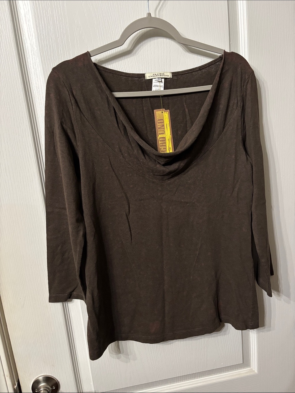 Prairie Underground Brown Cowl Neck Long Sleeve Tee
